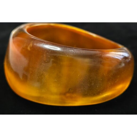 Vintage Bakelite Transparent  Butterscotch Orange Wide Bangle Bracelet - Picture 3 of 7